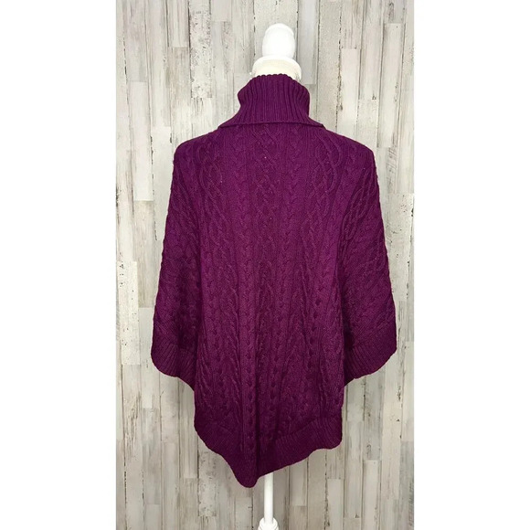 Talbots Women's Size XS Cable Knit Cowl Neck Cape Poncho Purple‎ - Picture 3 of 5